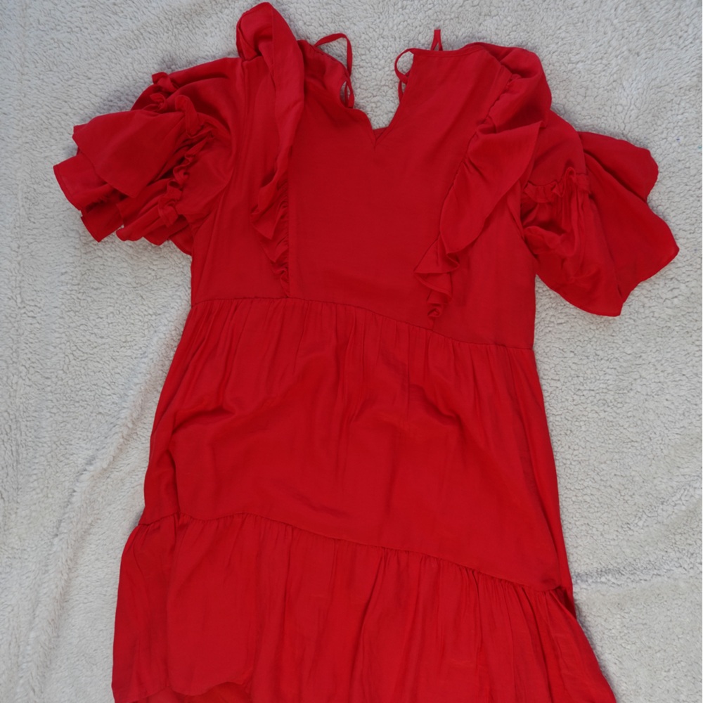 Red Ruffled Sleeve Dress - Picture 2 of 2